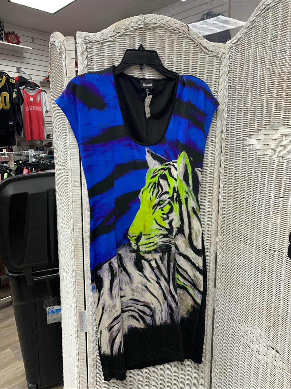 Just Cavalli Blue and Neon Green Tiger Graphic Tunic
